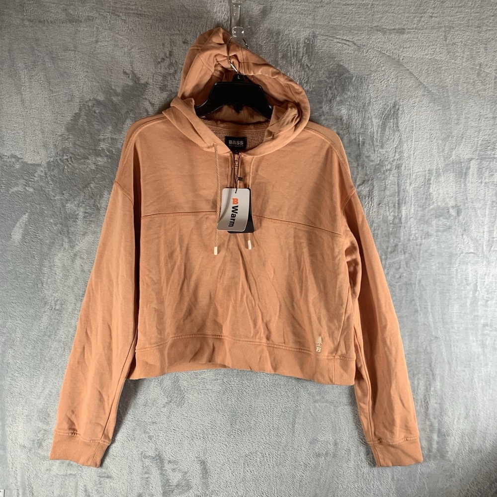 Bass Women's‎ Hoodie M Cropped Half Zip Drawstring Toasted Nut Orange Soft NWT